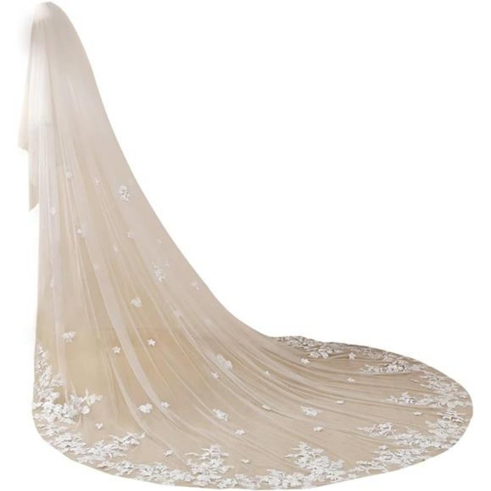 Long 2 Tier Lace Wedding Bridal Veil With Metal Comb